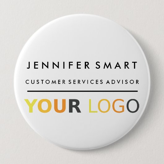 Groot naamkaartje voor personeel met eigen logo pe ronde button 4,0 cm (Voorkant)