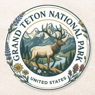 Groot Nationaal Park Teton Gebieden voor het bekij Ronde Kartonnen Onderzetter