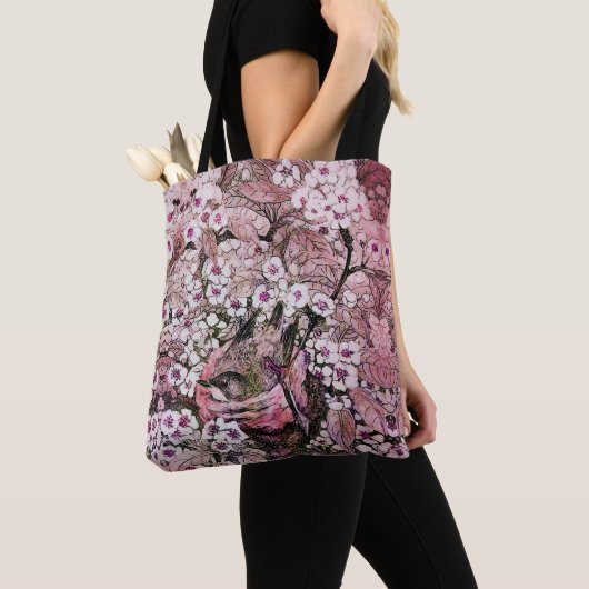 GROOT NEST ONDER PINK WHITE SPRING FLOWERS TOTE BAG (Dichtbij)