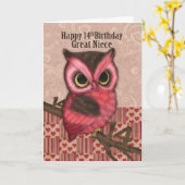 Groot nichtje 14e verjaardag met  uil kaart (Gele Bloem)