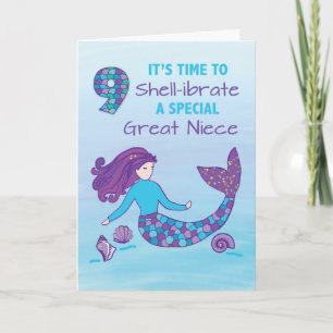 Groot nichtje 9e verjaardag Sparkly Look Zeemeermi Kaart