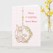 Groot nichtje eerste paashaas op bloemenschommel kaart (Gele Bloem)