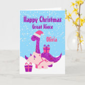 Groot nichtje Happy Christmas Dinosaurus Paarse Kaart (Gele Bloem)