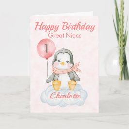 Groot-nichtje Penguin Happy 1e verjaardag Kaart
