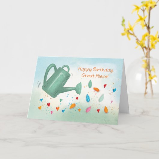 Groot nichtje Verjaardag Watering Kan Sprinkling H Kaart (Gele Bloem)