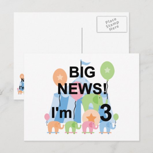 Groot nieuws Circus 3e verjaardag Tshirts en gesch Briefkaart (Voorkant / Achterkant)