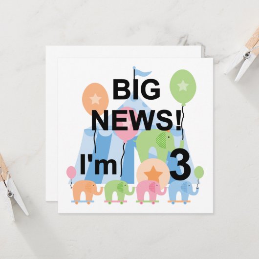 Groot nieuws Circus 3e verjaardag Tshirts en gesch Kaart (Voorkant / Achterkant in situ)