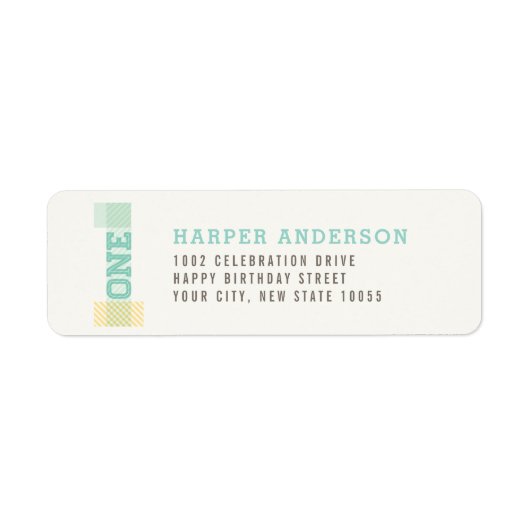 Groot nummer 1 Groene strips Kind 1e verjaardag Etiket (Voorkant)