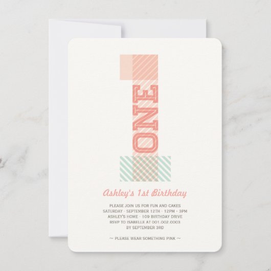 Groot Nummer 1 Stripes Baby Meisje 1e Verjaardagsf Kaart (Voorkant)