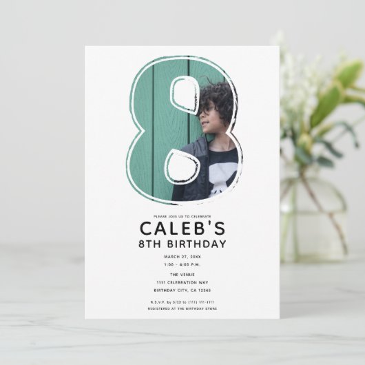 Groot Nummer 8 Acht Foto 8e Verjaardagsfeest Kaart (Staand voorkant)
