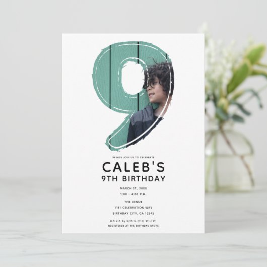 Groot Nummer 9 Negen Foto 9e Verjaardagsfeest Kaart (Staand voorkant)