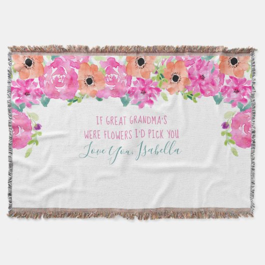 Groot Oma Gedicht Roze en Sinaasappel Bloemen Deken (Voorkant)