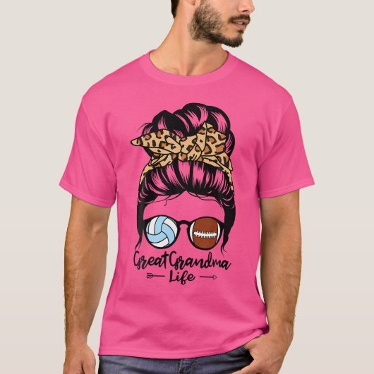 Groot Oma Leven Messy Bun Hair Funny Football V T-shirt (Voorkant)