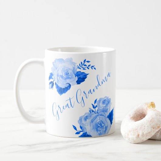 Groot Oma Waterverf Bloemenblauw Roos Koffiemok (Met donut)