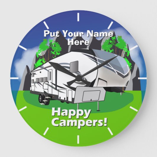 Groot ontwerp Reflection 28bh Happy Campers Grote Klok (Voorkant)