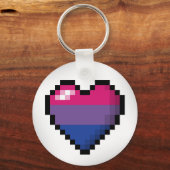 Groot ontwerp van het Pixel-hart in Bisexual Pride Sleutelhanger (Voorkant)