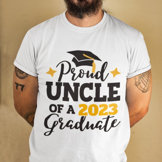 Groot oom 2023 afstuderen zwarte goudassel t-shirt