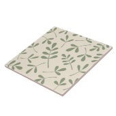 Groot, op maat gesneden groene bladeren op cream D Tegeltje (Zijkant)