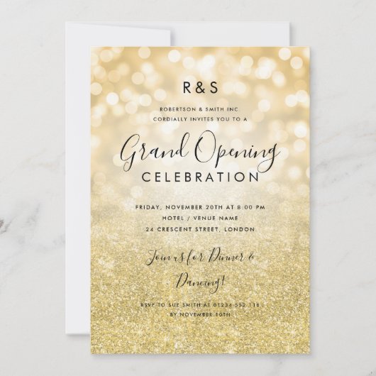 Groot Open Gold Glitter & Lichten voor bedrijven Kaart (Voorkant)