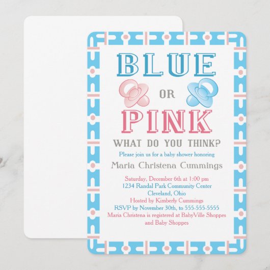 Groot openbaar Baby shower Genderonderzoek Uitnodi Kaart (Voorkant / Achterkant)