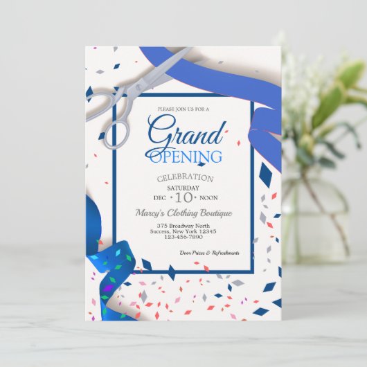 Groot openingsevenement blauw lint (Open Back) Kaart (Staand voorkant)