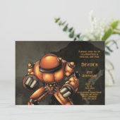 Groot Oranje Robot Verjaardagsfeest Kaart (Staand voorkant)