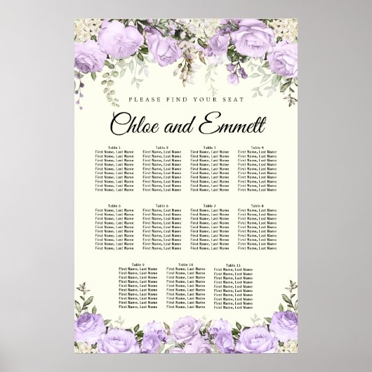 Groot Paars Poster voor 11-tafelbruiloft (Voorkant)