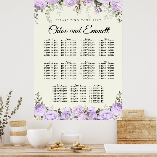 Groot Paars Poster voor 11-tafelbruiloft (Keuken)