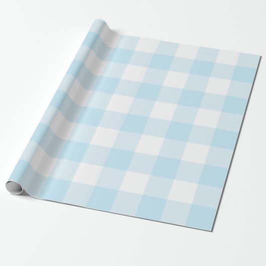 Groot pastblauw en wit gingham cadeaupapier (Uitgerold)