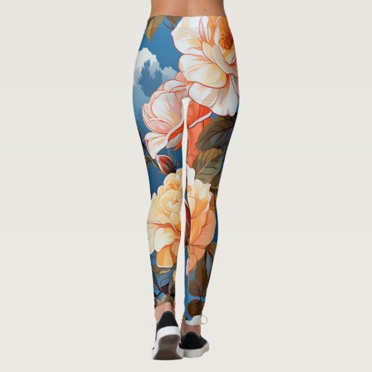 groot Pastel Roos op een Sky Achtergrond Leggings (Achterkant)
