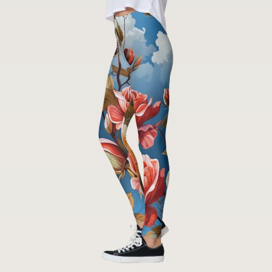 groot Pastel Roos op een Sky Achtergrond Leggings (Links)