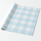 Groot Pastelblauw en Wit Gingham Cadeaupapier (Uitgerold)