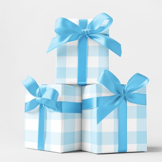 Groot Pastelblauw en Wit Gingham Cadeaupapier