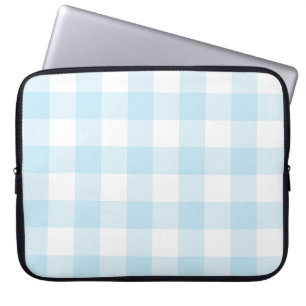 Groot Pastelblauw en Wit Gingham Laptop Sleeve