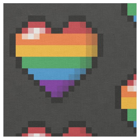 Groot Pixel Heart Design in LGBTQ Rainbow Flag Stof (Close Up)
