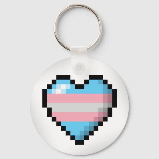 Groot Pixel Heart Design in Transgender Pride Flag Sleutelhanger (Voorkant)
