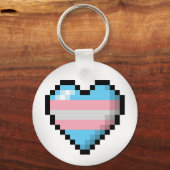Groot Pixel Heart Design in Transgender Pride Flag Sleutelhanger (Voorkant)