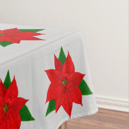 Groot Poinsettia Bloempatroon op Licht Zilver Grij Tafelkleed