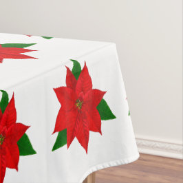 Groot Poinsettia Bloempatroon op Witte Tafelkleed