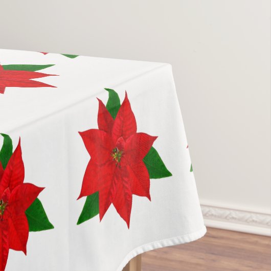 Groot Poinsettia Bloempatroon op Witte Tafelkleed (Voorbeeld)