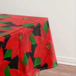 Groot Poinsettia Bloempatroon op Zwart Tafelkleed