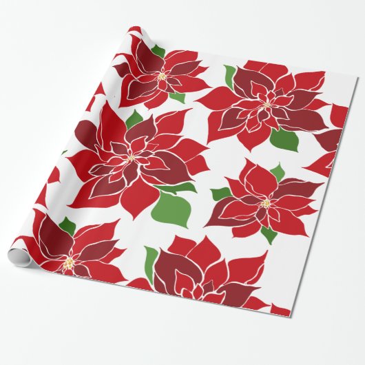 Groot Poinsettia Kerst inpakpapier (Uitgerold)
