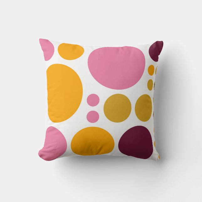 Groot polka dots patroon | Geel Roze Bruin Kussen (Voorkant)