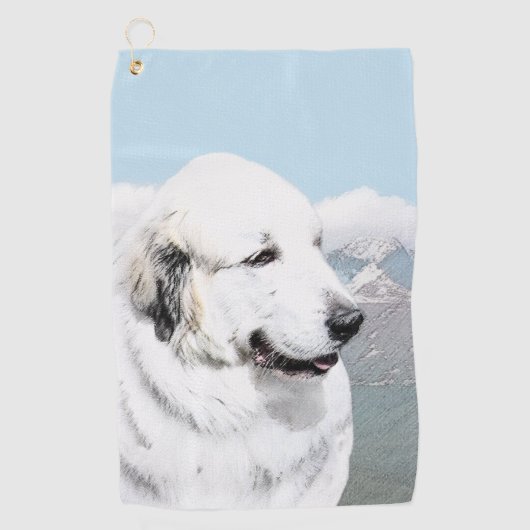 Groot Pyreneeën Schilderij - Originele Honden Kuns Golfhanddoek (Voorkant)