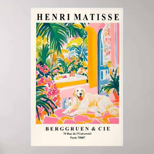Groot Pyrenese Kunstprint, Matisse-stijl hond in Poster (Voorkant)