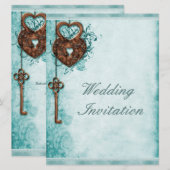 Groot Romantisch hartenslot en Blauwgroen zeer bel Kaart (Voorkant / Achterkant)