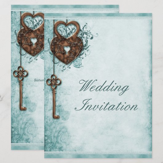 Groot Romantisch hartenslot en Blauwgroen zeer bel Kaart (Voorkant / Achterkant)