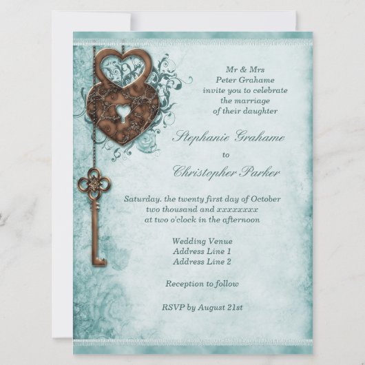 Groot Romantisch hartenslot en Blauwgroen zeer bel Kaart (Achterkant)