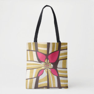 Groot rood bloemmotief ivoor ontwerp tote bag
