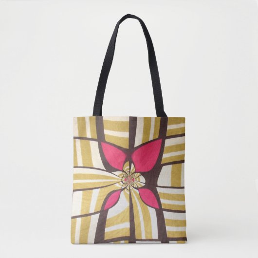 Groot rood bloemmotief ivoor ontwerp tote bag (Voorkant)